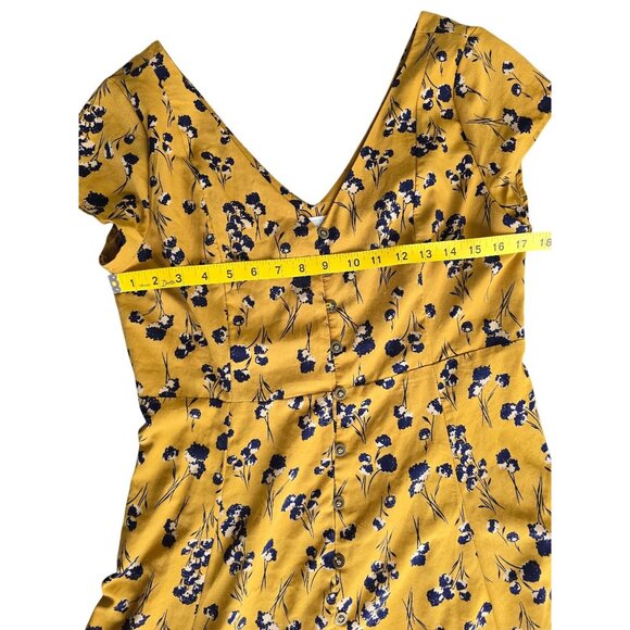 Blues &Greys  Mustard Yellow Floral Print V-Neck Midi Dress L - Picture 5 of 7